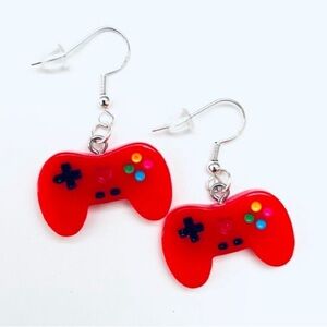 NWT - Video Game Controller 3D Resin Dangle Earrings Set w/ Heart - Red